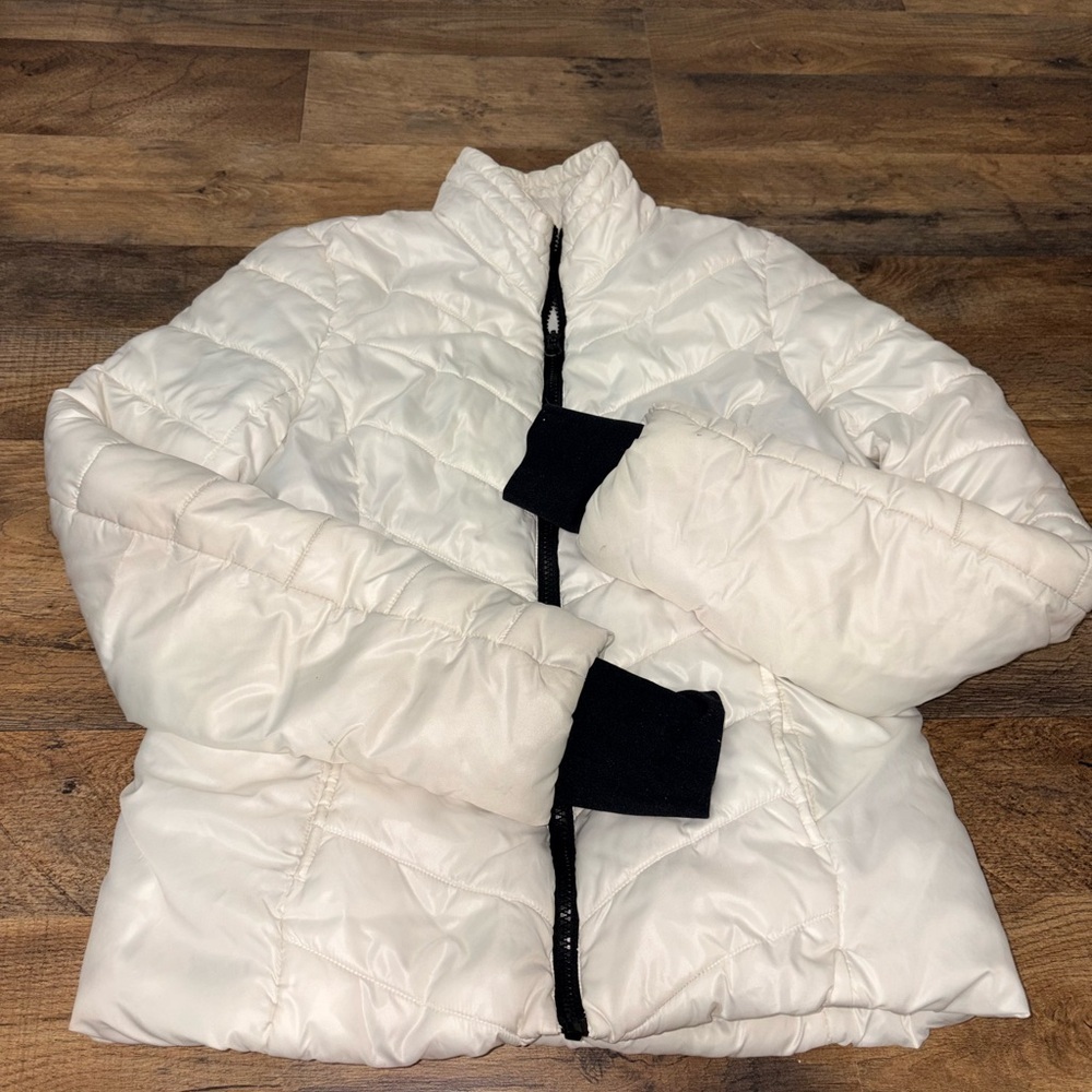 Live Love Dream Cream/White Quilted Puffer Jacket Small Ivory Winter Coat - Picture 3 of 7